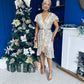 Kate Frill Hem Sequin Midi Dress Champagne