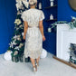 Kate Frill Hem Sequin Midi Dress Champagne