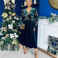 Alice Gold Embroidered Velvet Midi Dress Forest