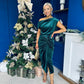 Isabelle Gathered Detail Velvet Occasion Dress Forest