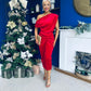 Isabelle Gathered Detail Velvet Occasion Dress Red