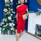 Isabelle Gathered Detail Velvet Occasion Dress Red