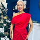 Isabelle Gathered Detail Velvet Occasion Dress Red