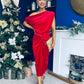 Isabelle Gathered Detail Velvet Occasion Dress Red