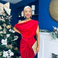 Isabelle Gathered Detail Velvet Occasion Dress Red