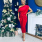 Isabelle Gathered Detail Velvet Occasion Dress Red