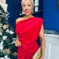 Isabelle Gathered Detail Velvet Occasion Dress Red