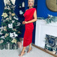 Isabelle Gathered Detail Velvet Occasion Dress Red