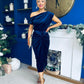 Isabelle Gathered Detail Velvet Occasion Dress Navy