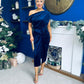 Isabelle Gathered Detail Velvet Occasion Dress Navy