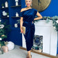 Isabelle Gathered Detail Velvet Occasion Dress Navy