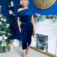 Isabelle Gathered Detail Velvet Occasion Dress Navy