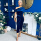 Isabelle Gathered Detail Velvet Occasion Dress Navy