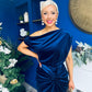 Isabelle Gathered Detail Velvet Occasion Dress Navy