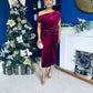Isabelle Gathered Detail Velvet Occasion Dress Wine