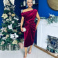 Isabelle Gathered Detail Velvet Occasion Dress Wine