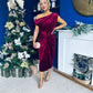 Isabelle Gathered Detail Velvet Occasion Dress Wine