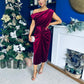Isabelle Gathered Detail Velvet Occasion Dress Wine