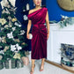Isabelle Gathered Detail Velvet Occasion Dress Wine