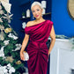 Isabelle Gathered Detail Velvet Occasion Dress Wine
