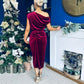 Isabelle Gathered Detail Velvet Occasion Dress Wine