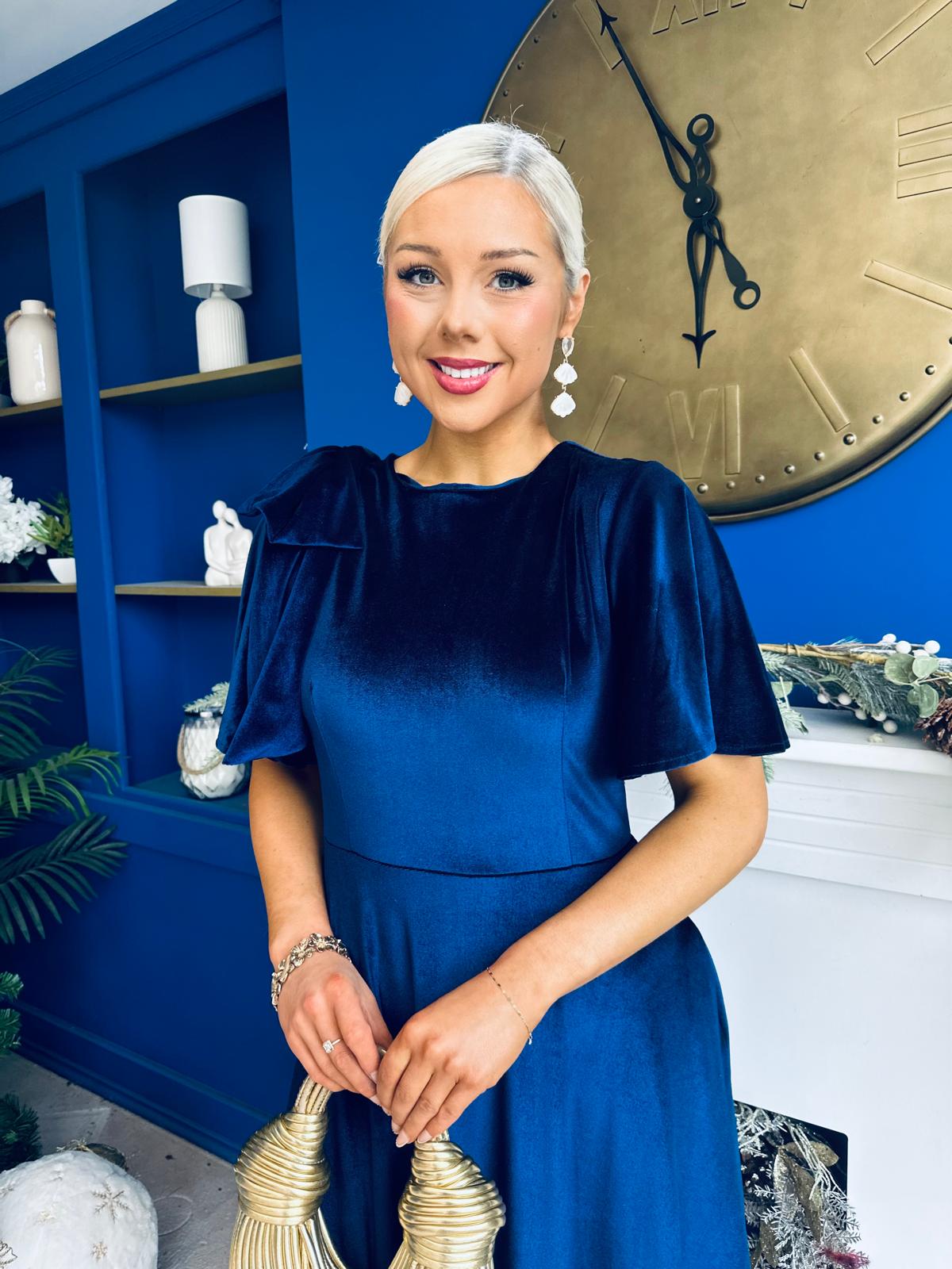 Camilla Bow Detail Midi Dress Velvet Navy