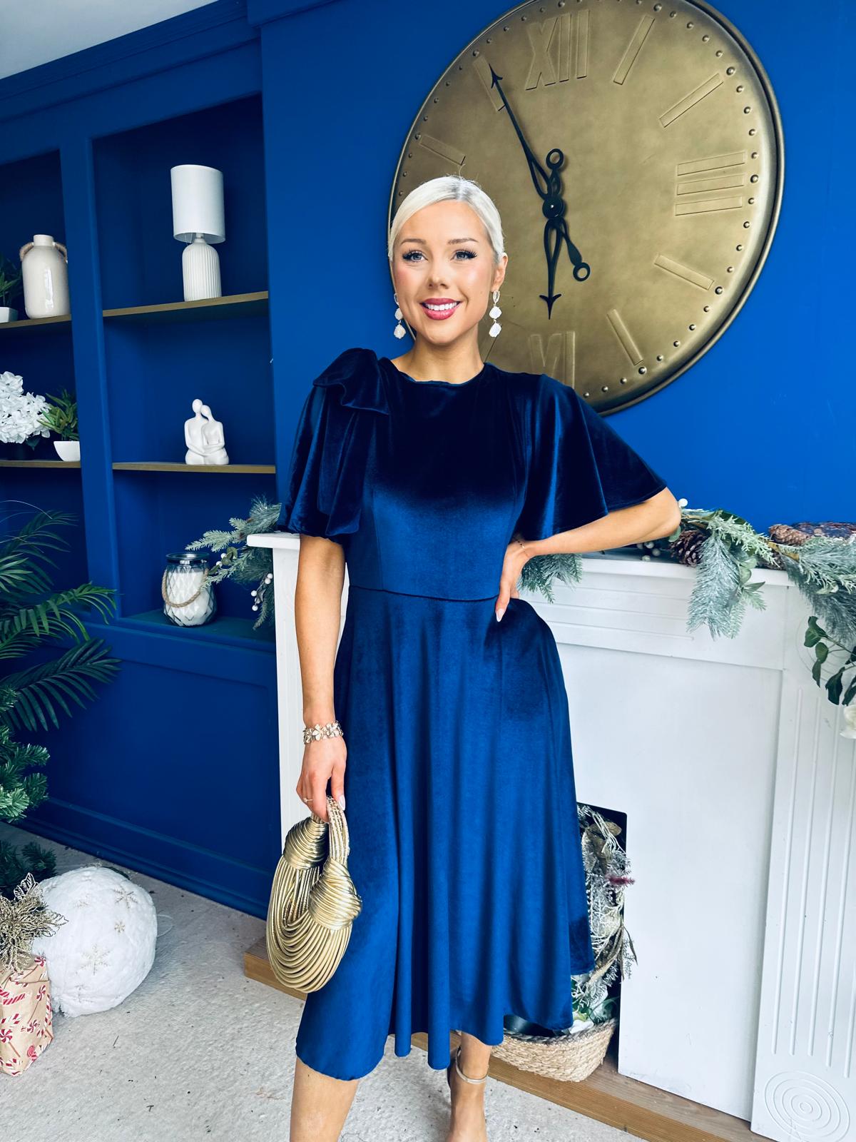 Camilla Bow Detail Midi Dress Velvet Navy