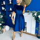 Camilla Bow Detail Midi Dress Velvet Navy
