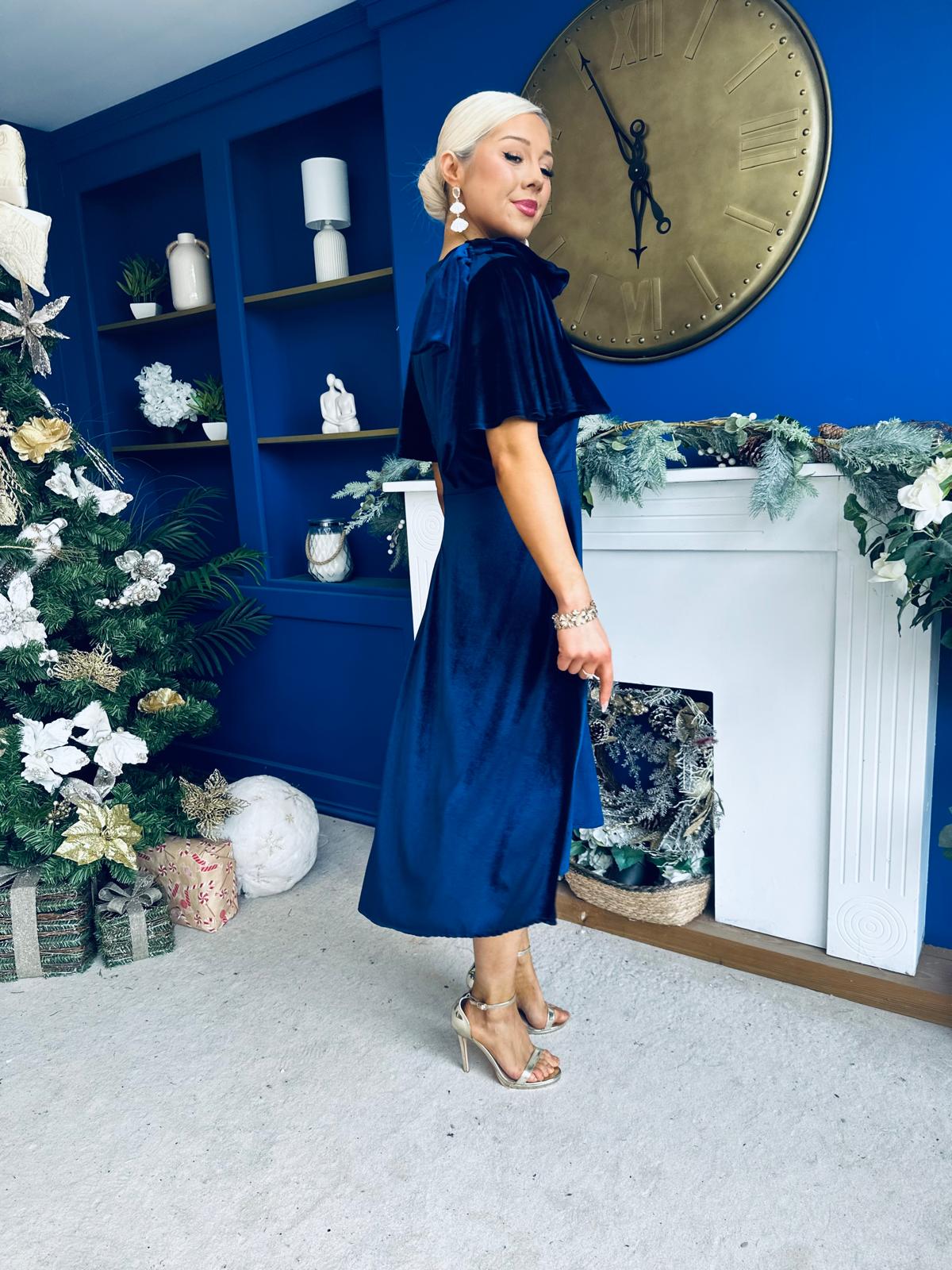 Camilla Bow Detail Midi Dress Velvet Navy