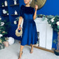 Camilla Bow Detail Midi Dress Velvet Navy