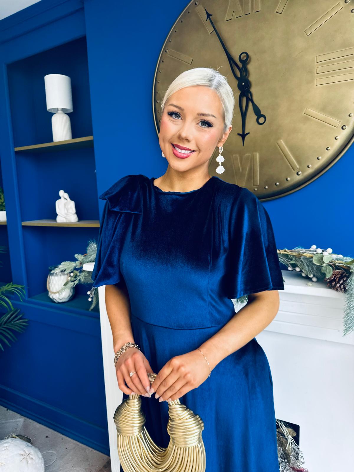 Camilla Bow Detail Midi Dress Velvet Navy