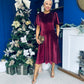 Camilla Bow Detail Midi Dress Velvet Burgundy