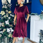 Camilla Bow Detail Midi Dress Velvet Burgundy
