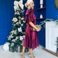 Camilla Bow Detail Midi Dress Velvet Burgundy