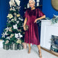 Camilla Bow Detail Midi Dress Velvet Burgundy