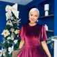 Camilla Bow Detail Midi Dress Velvet Burgundy