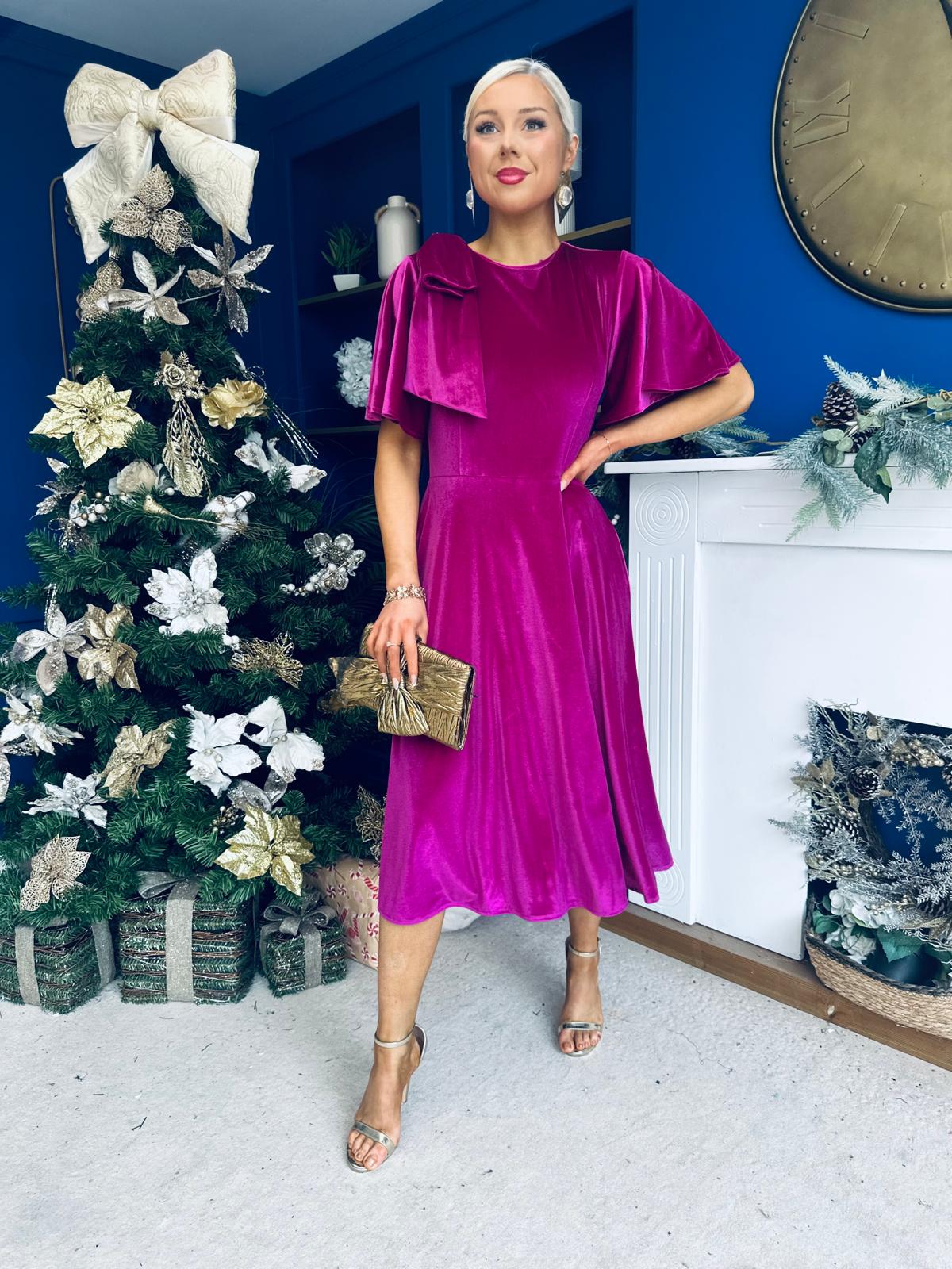 Camilla Bow Detail Midi Dress Velvet Orchid