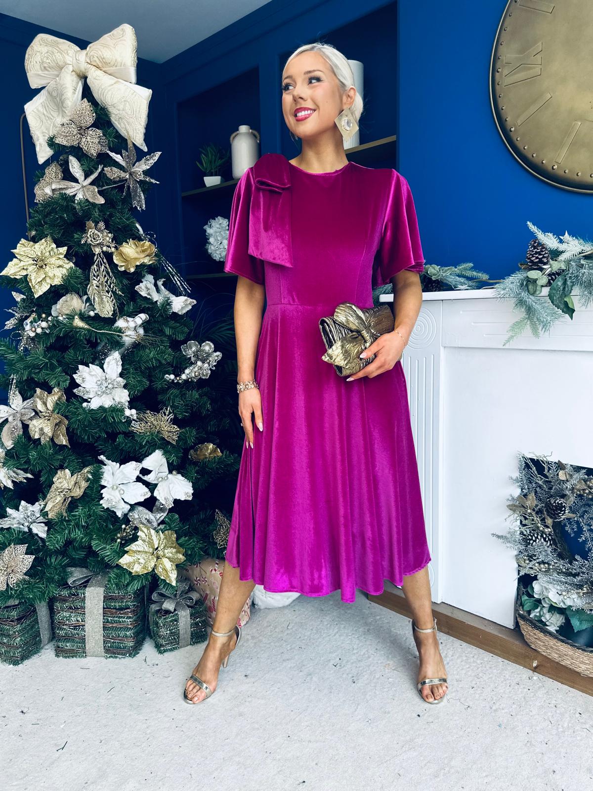 Camilla Bow Detail Midi Dress Velvet Orchid