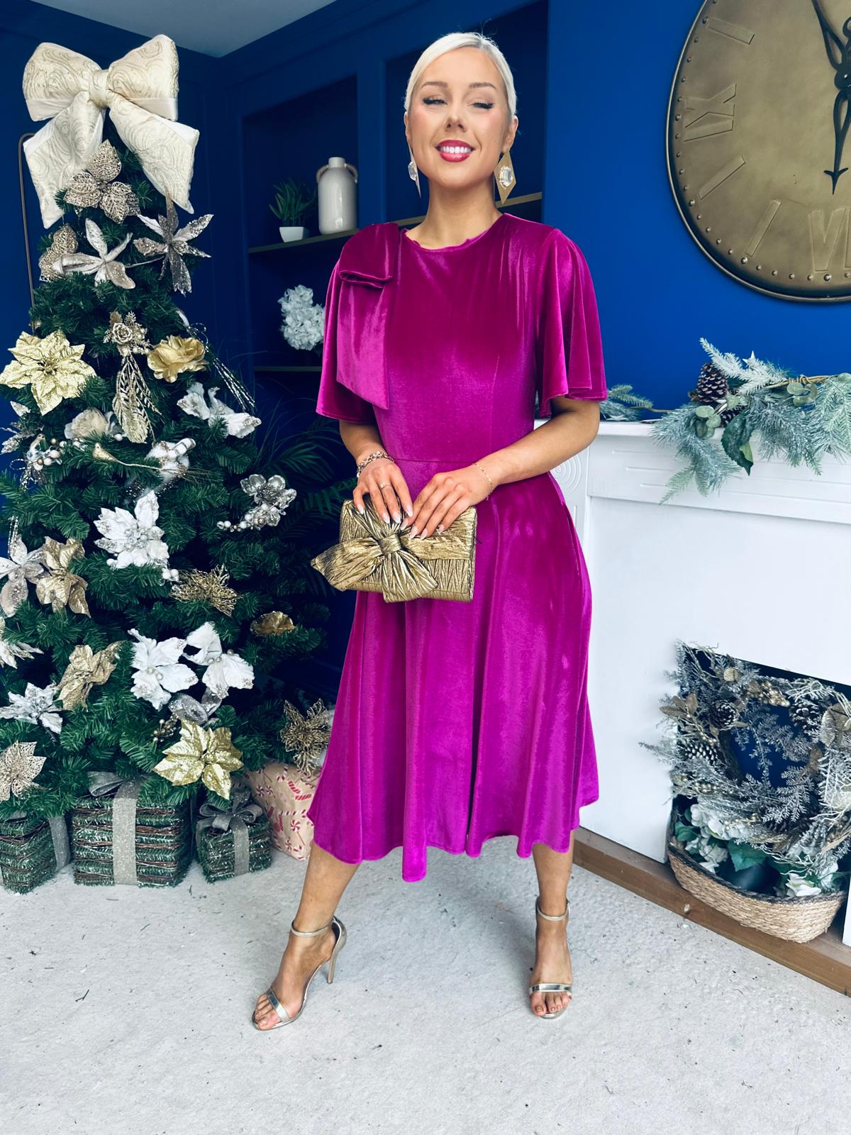 Camilla Bow Detail Midi Dress Velvet Orchid