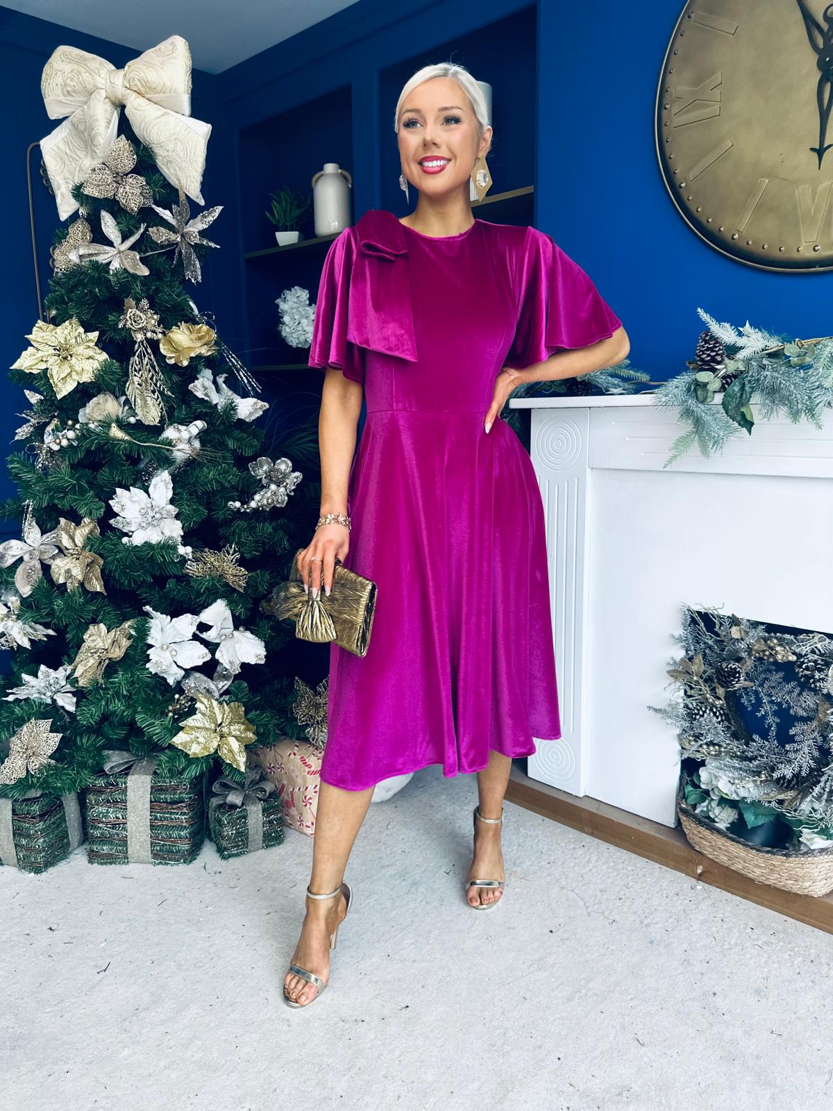 Camilla Bow Detail Midi Dress Velvet Orchid