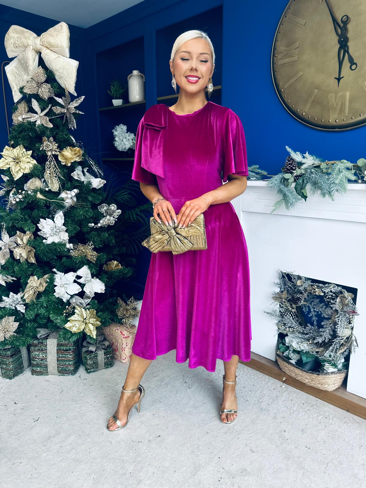 Camilla Bow Detail Midi Dress Velvet Orchid