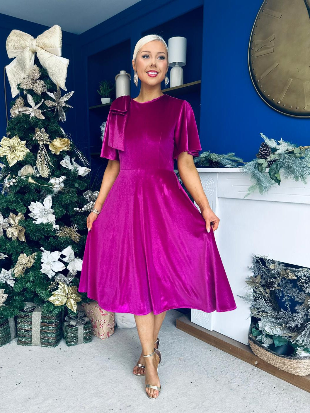 Camilla Bow Detail Midi Dress Velvet Orchid