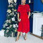 Camilla Bow Detail Midi Dress Velvet Red