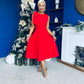 Caitlin Bow Detail Occasion Dress Red