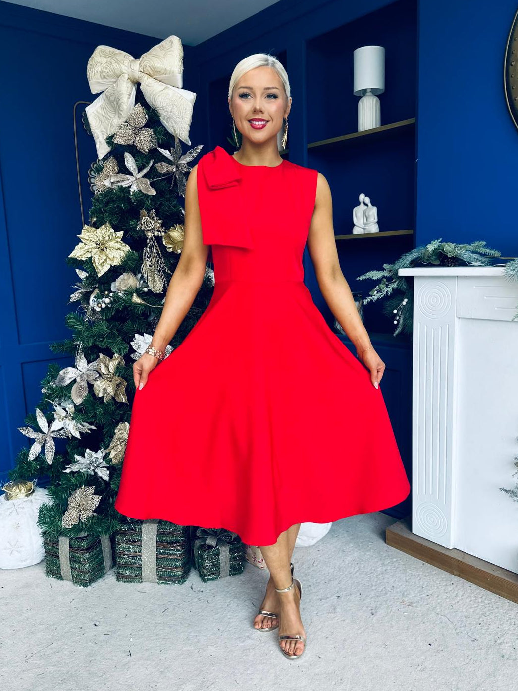 Caitlin Bow Detail Occasion Dress Red