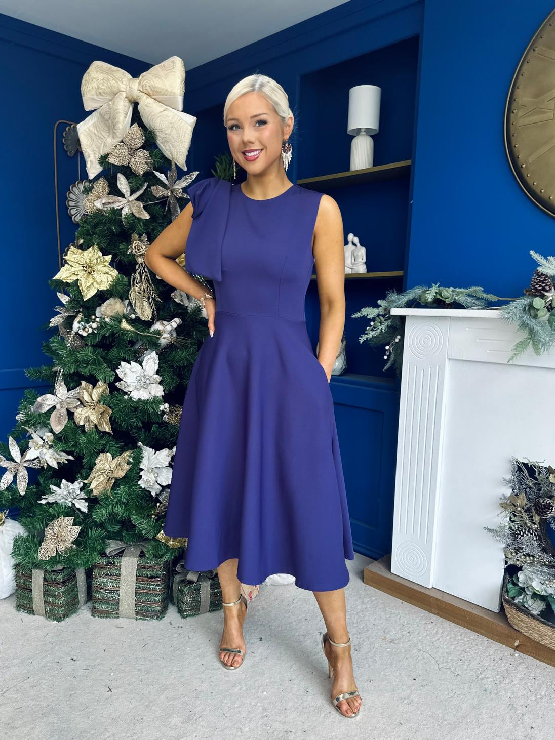 Caitlin Bow Detail Occasion Dress Violet