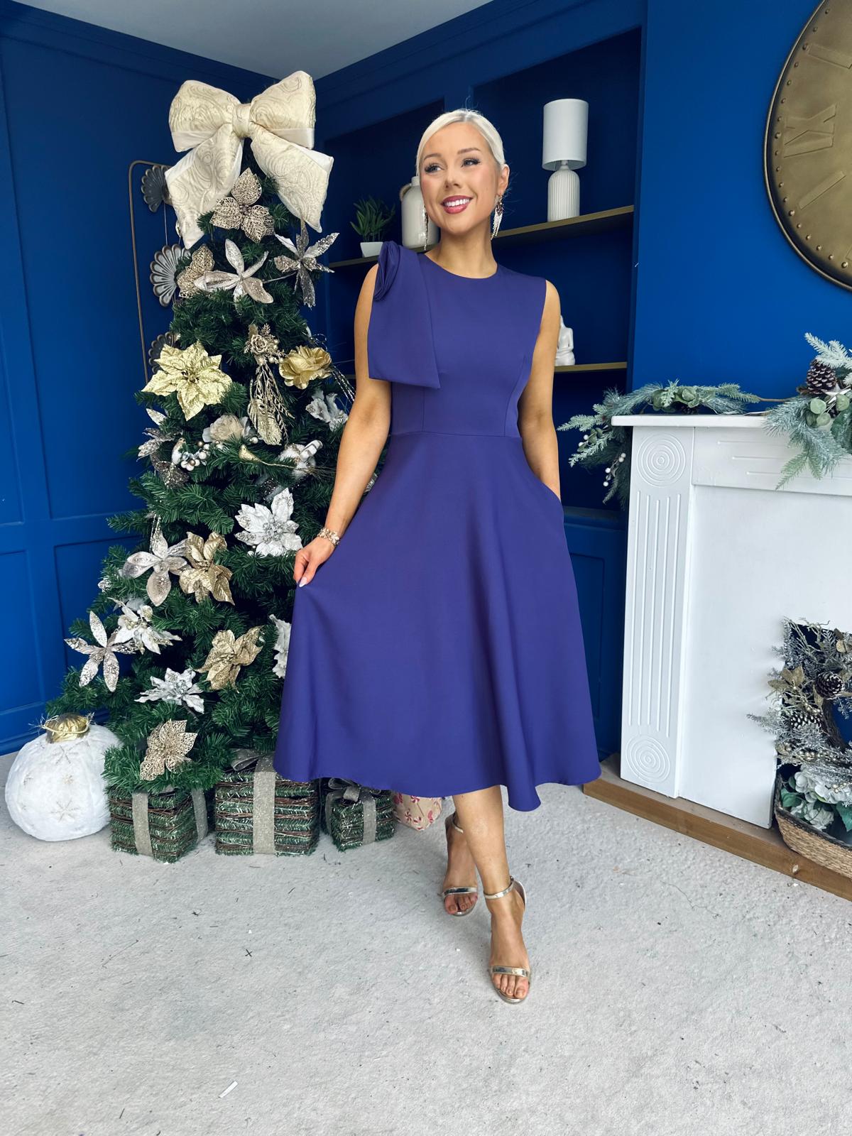 Caitlin Bow Detail Occasion Dress Violet