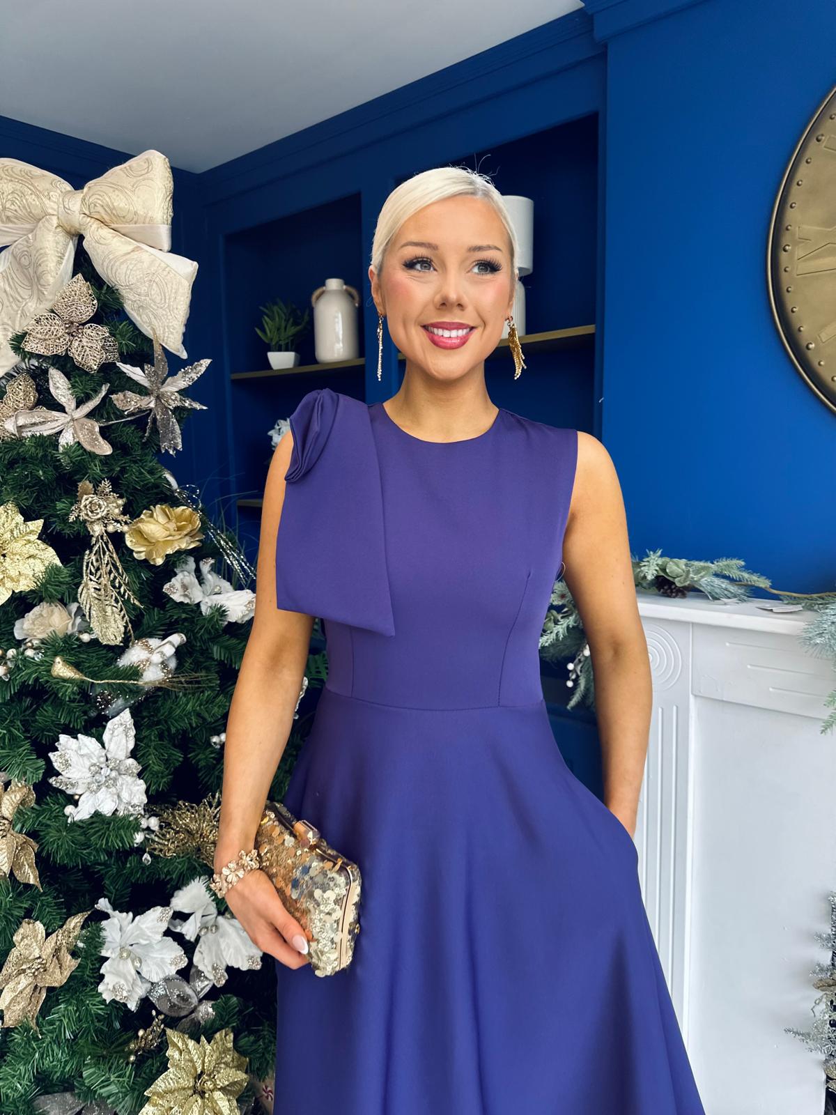 Caitlin Bow Detail Occasion Dress Violet