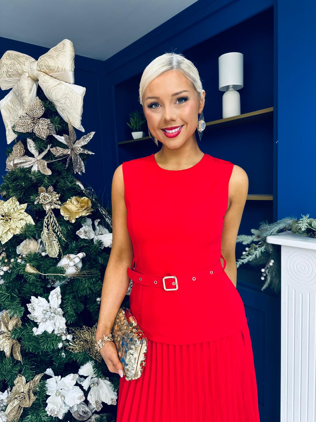 Doireann Pleated Skirt Midi Dress Red