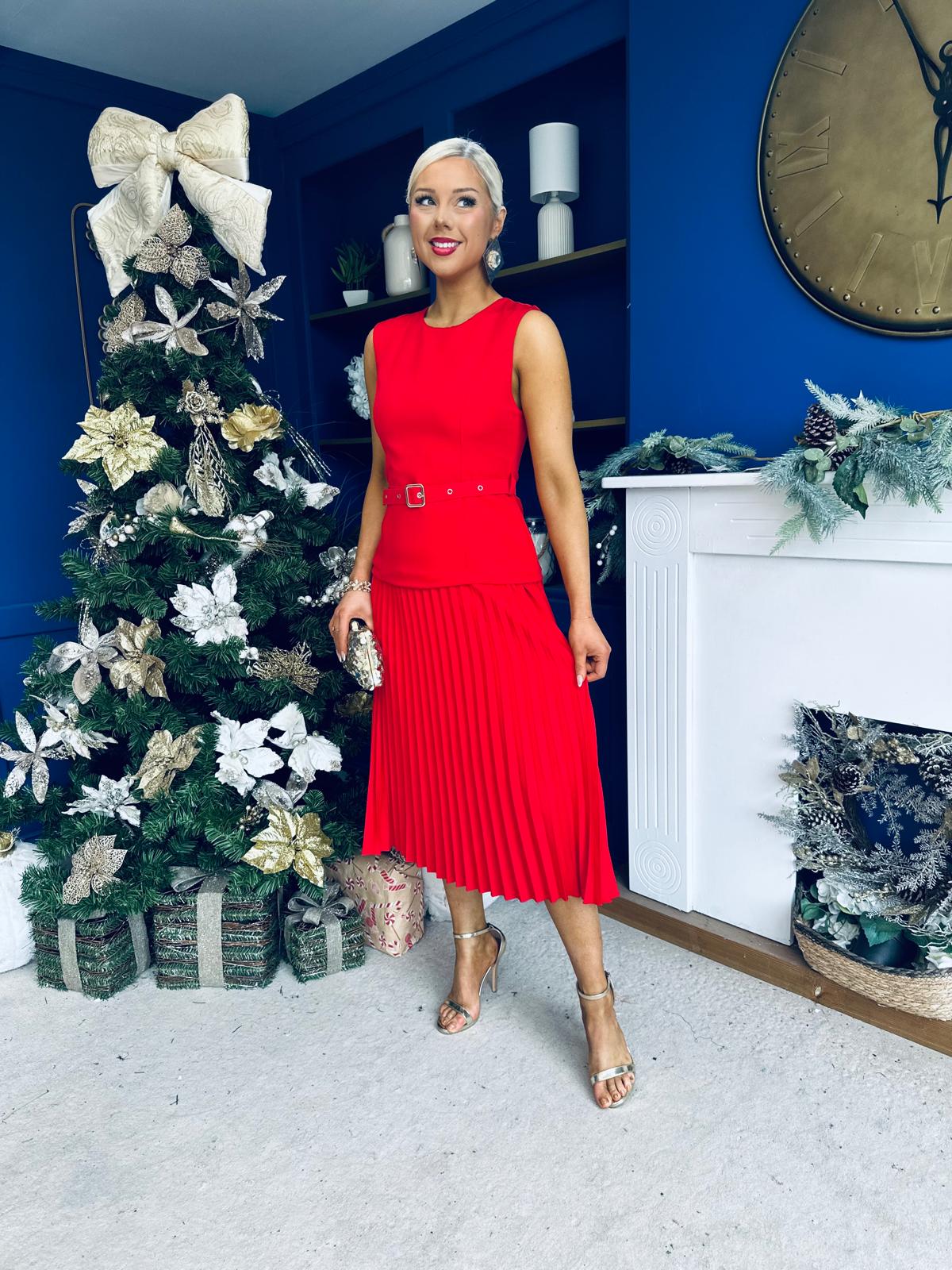 Doireann Pleated Skirt Midi Dress Red